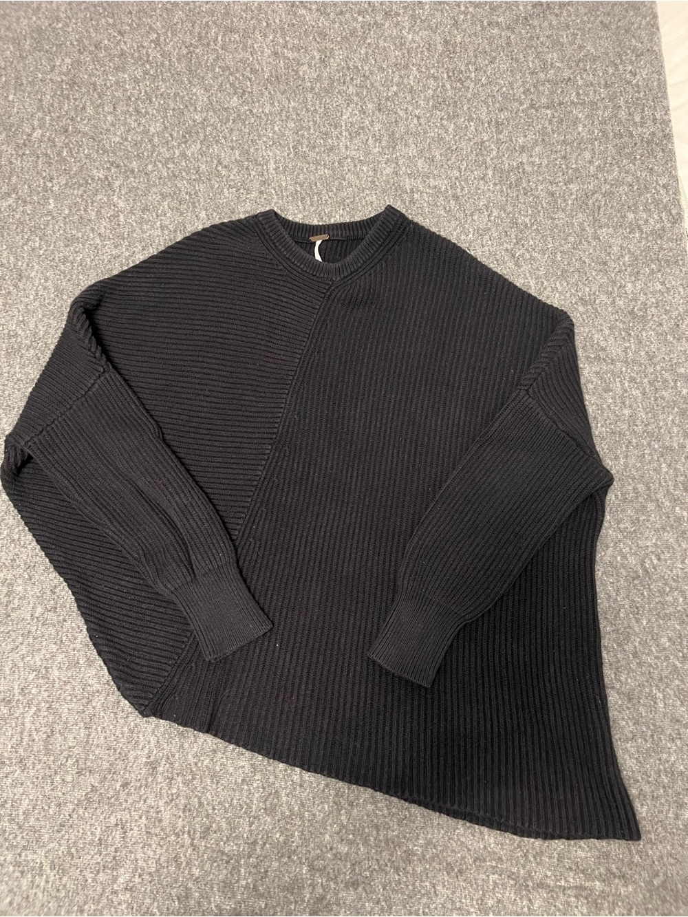Free People Black Oversized Ribbed Knit Sweater XS